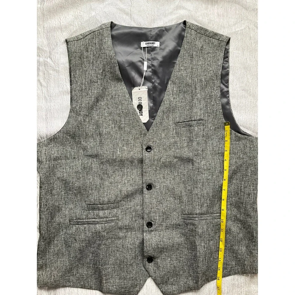 COOFANDY‎ Mens Slim Fit Formal Suit Vest Gray Size XL NWT Preppy Career Party